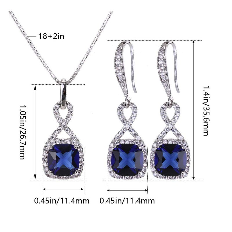 AMYJANE Cubic Zirconia Wedding Jewelry Sets - Women's Vintage Sterling Silver Infinity Square Blue Sapphire Crystal CZ Rhinestone Necklace Earring Set Bridal Jewelry for Bride Bridesmaids Mother of Bride - Image 5